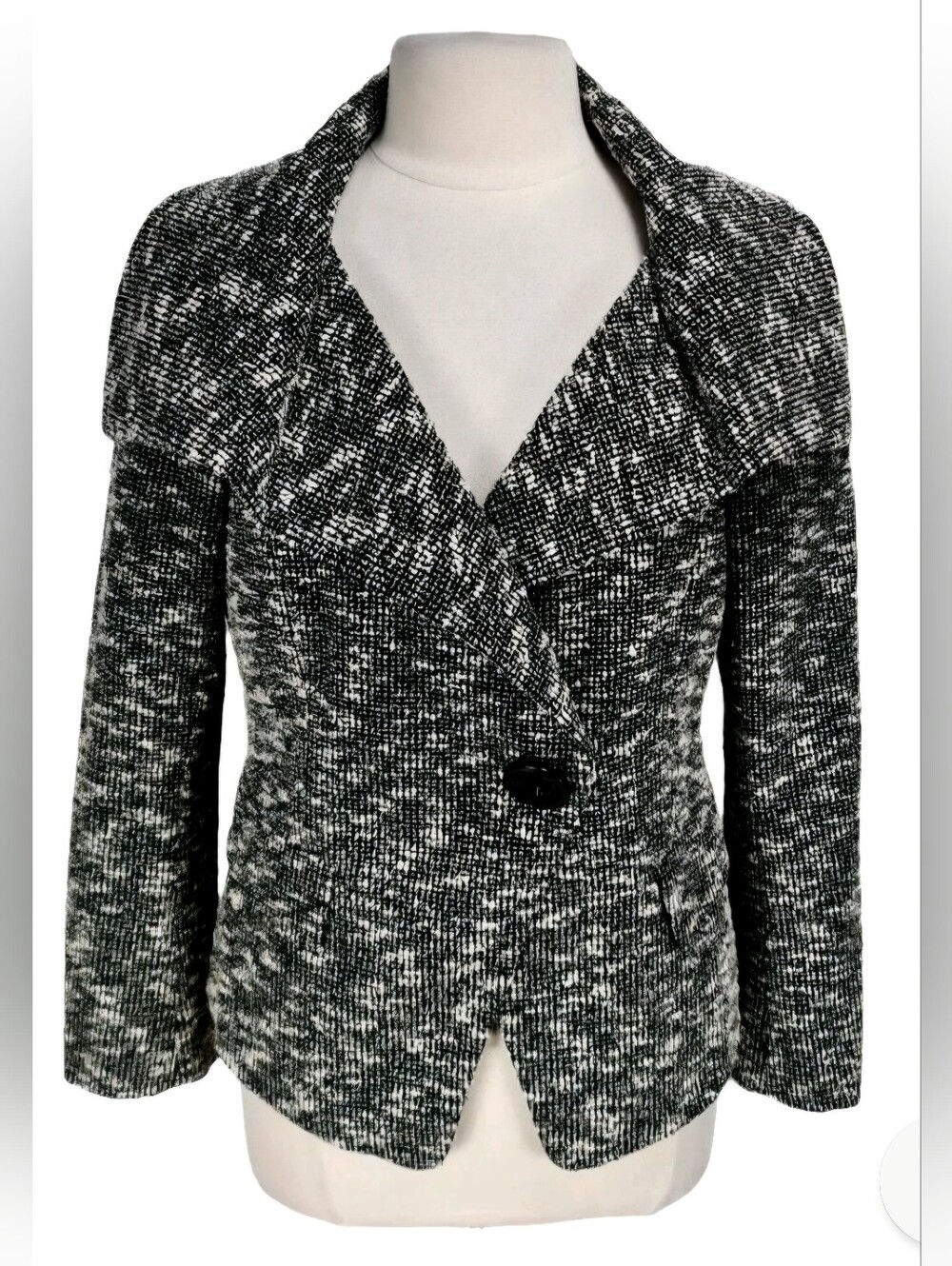 Lafayette 148 New York Black White Tweed One Button Blazer 8